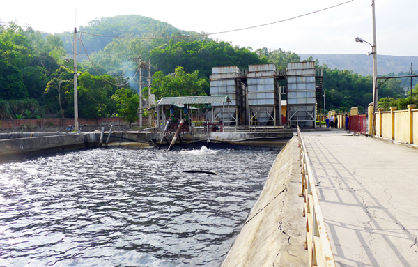 Nước thải từ moong khai thác được bơm lên hồ chứa rồi về trạm xử lý tập trung trước khi xả ra môi trường.